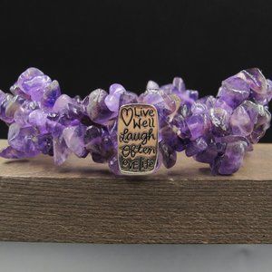 Sterling Silver Expandable Amethyst Stone Live Well Saying Bracelet Vintage